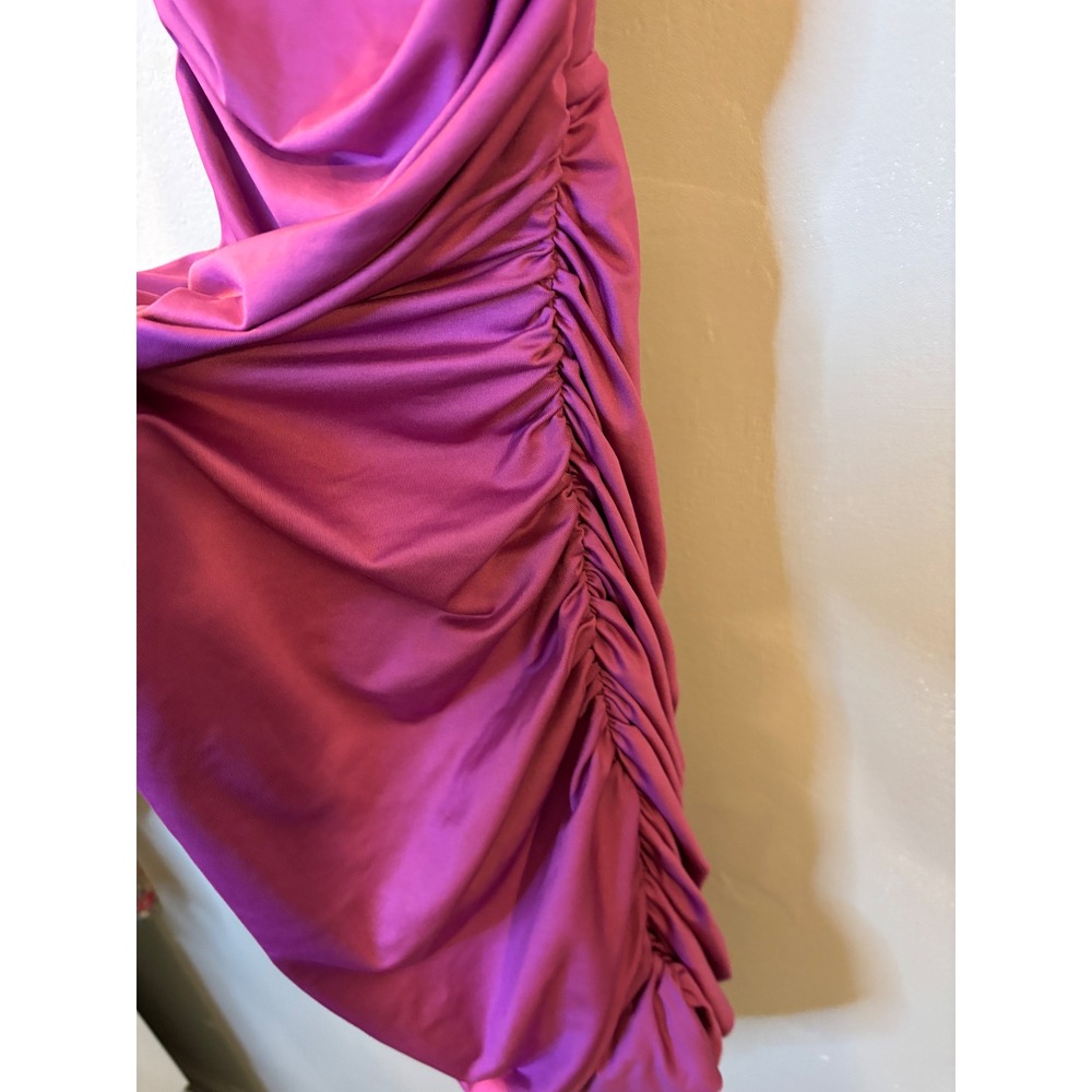 Lucy In The Sky Pink Ruched Rhinestone Strap Mini Dress M Keyhole Back - Picture 4 of 8